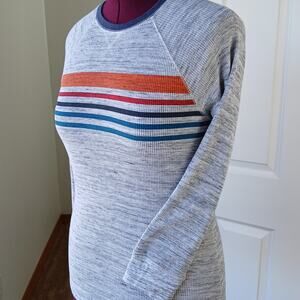 Arizona Jean Co Thermal Waffle Knit Shirt Large long sleeve heather grey stripes